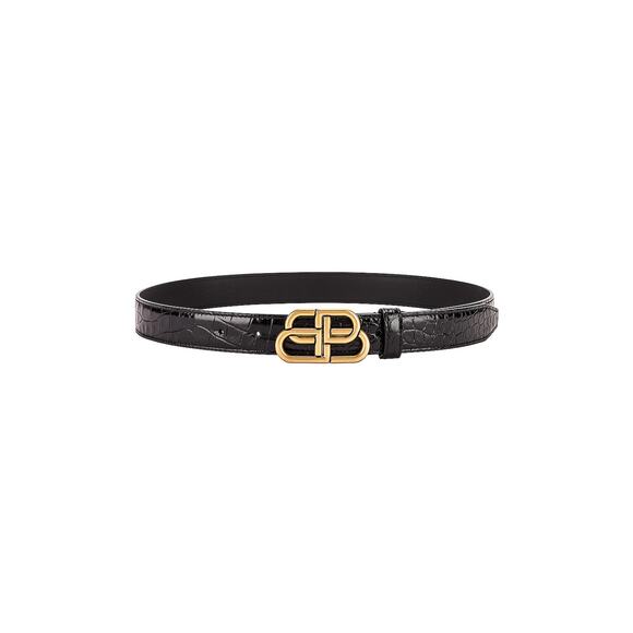 Balenciaga BB Embossed Black Leather Croc Thin Belt Size 80 - Picture 1 of 4